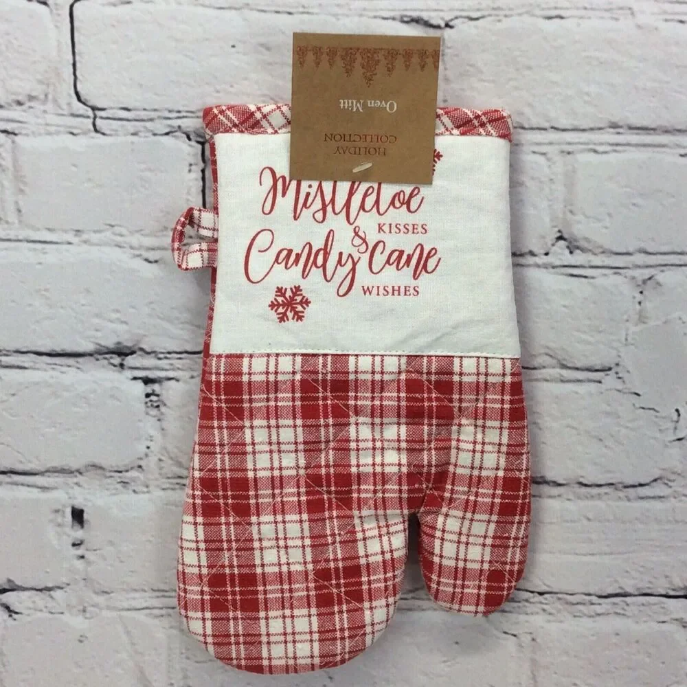 Christmas Red & White Plaid 3 Pc Kitchen Set Dish Towel/Pot Holder/Oven Mitt NWT